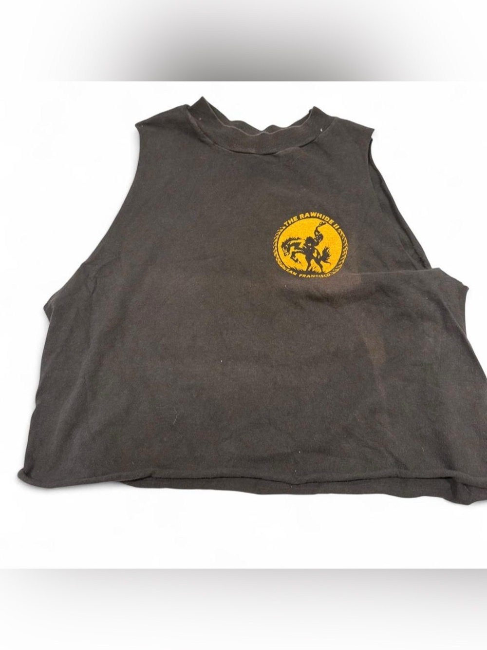 Hanes Black Cropped Tank with Yellow Rodeo Graphic